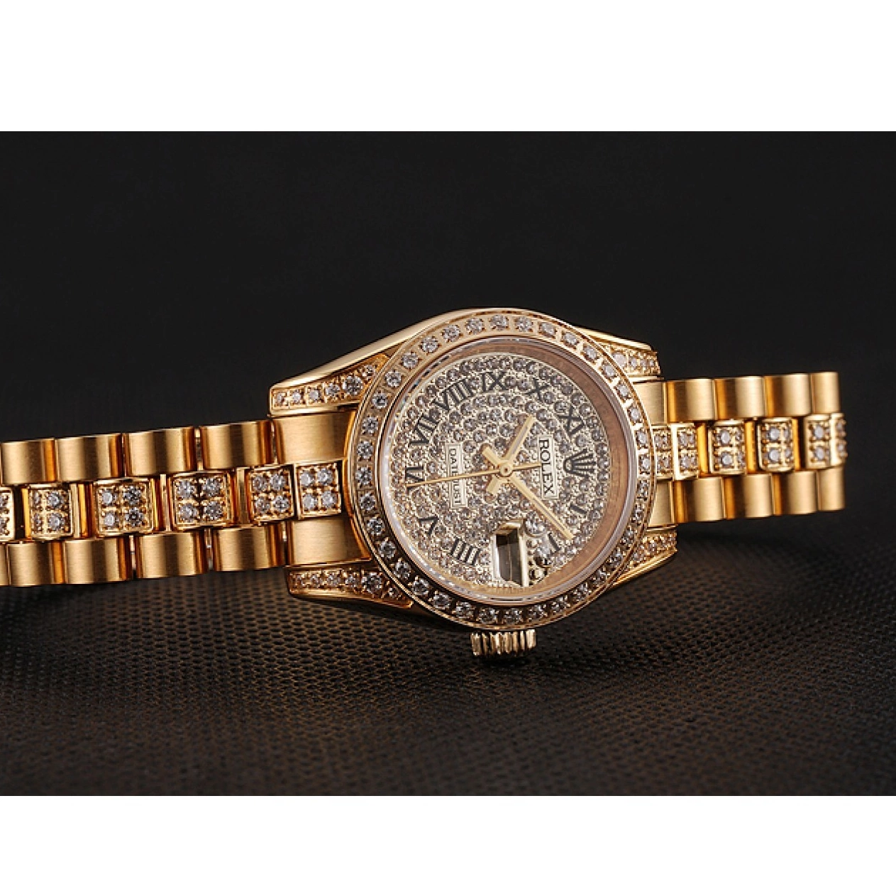 Aaa replica watch Gold Diamond Rolex Diamond 1453955 Pave Bracelet Dial DayJust Swiss 0523